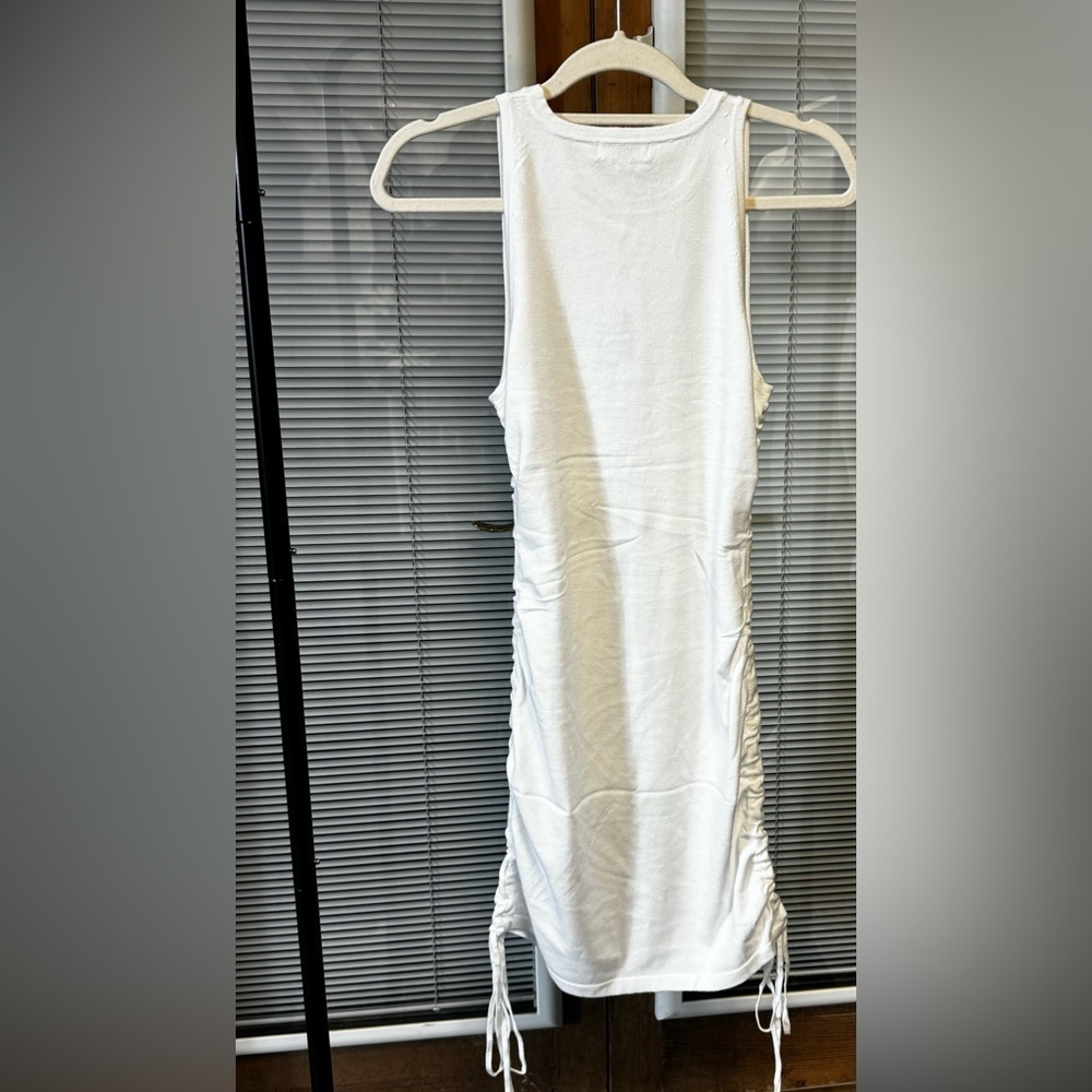525 America White Ruched Sleeveless Mini Dress Small NWT Viscose Blend - Picture 6 of 9